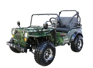 Gas Golf Cart 125cc Jeep Mini Truck ELITE Edition with 3-Speed Transmission w/Reverse, Custom Rims And Fender Flares