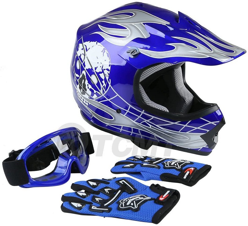 Motocross Full Face Helmet for Off-Road ATV MX Enduro Quad Sport Blue Tactic Graphic, SMALL Vega Helmets Unisex-Child Kids Youth Dirt Bike 